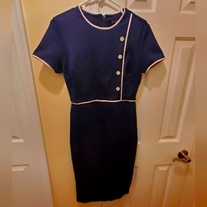 Navy Faux Button Dress
